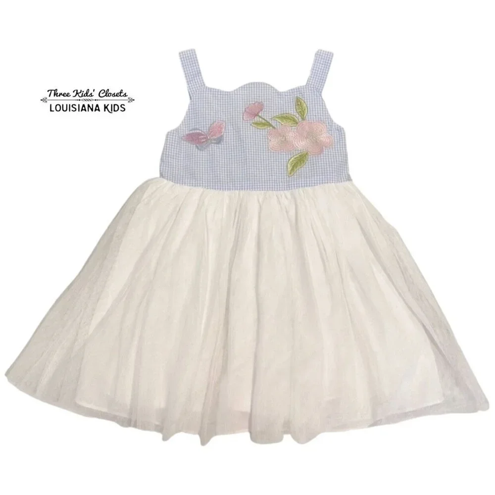 NEW Pastourelle By Pippa & Julie Sz 4 Embroidered Gingham Tulle Dress